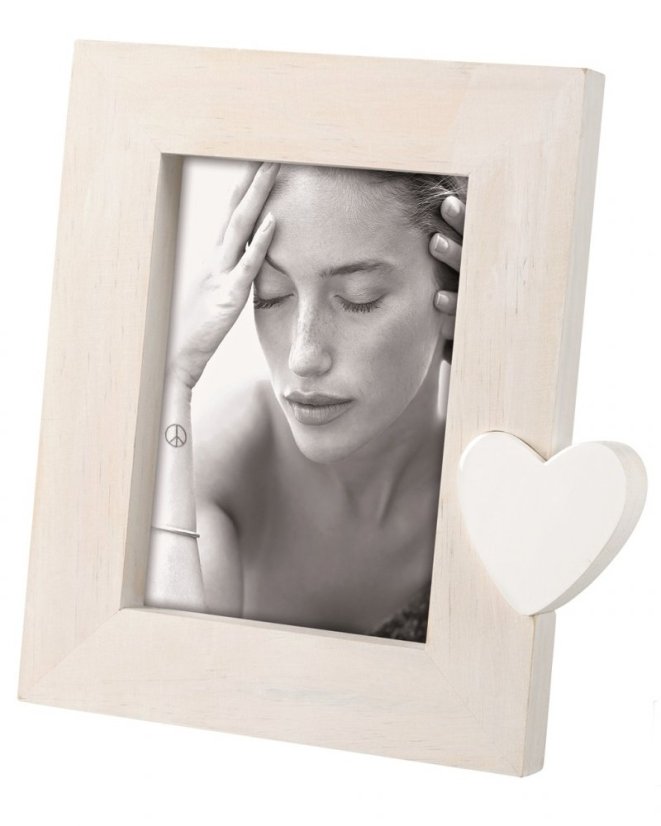 A1303 WHITE HEART rámeček dřevo 13x18 bílý