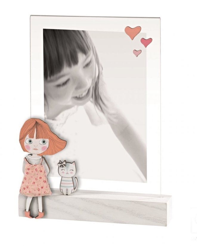 A1135  GIRL&CAT  rámik plast 13x18 biely